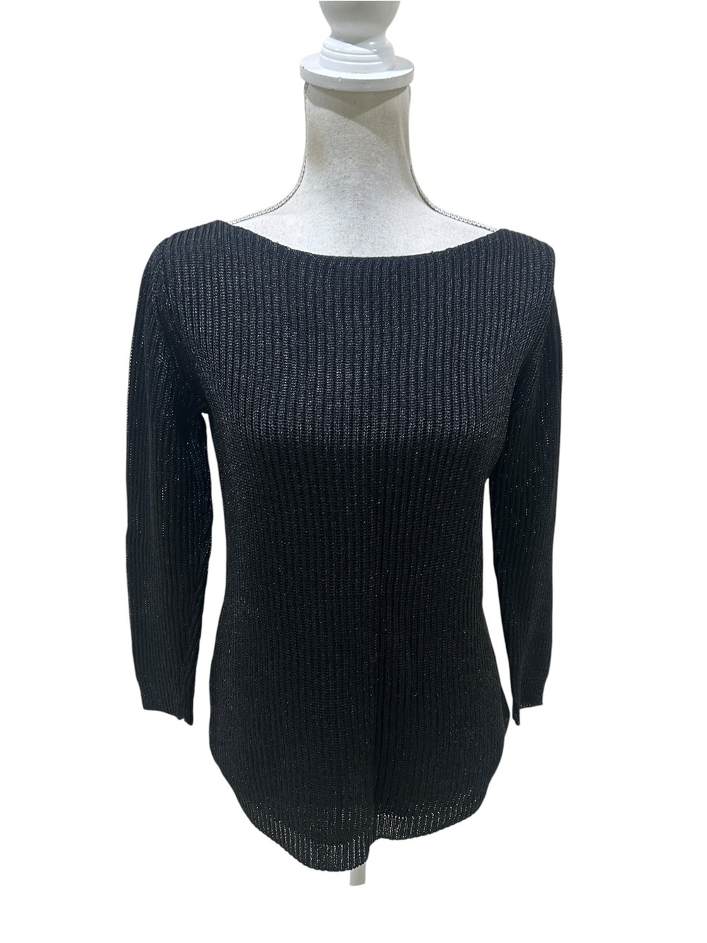 Ralph Lauren Black sheen boatneck Ribbed Knit Sweater black label size medium